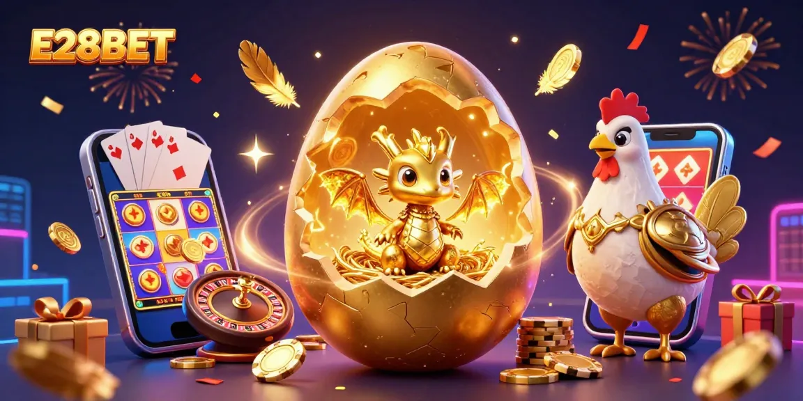 E28BET invites players to win big in an exciting casino adventure with golden dragon and festive gaming elements.