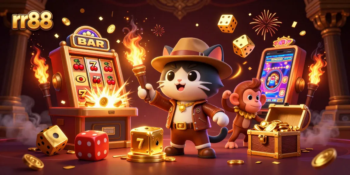 Play exciting casino games at rr88 with a cartoon archaeologist cat discovering treasures!