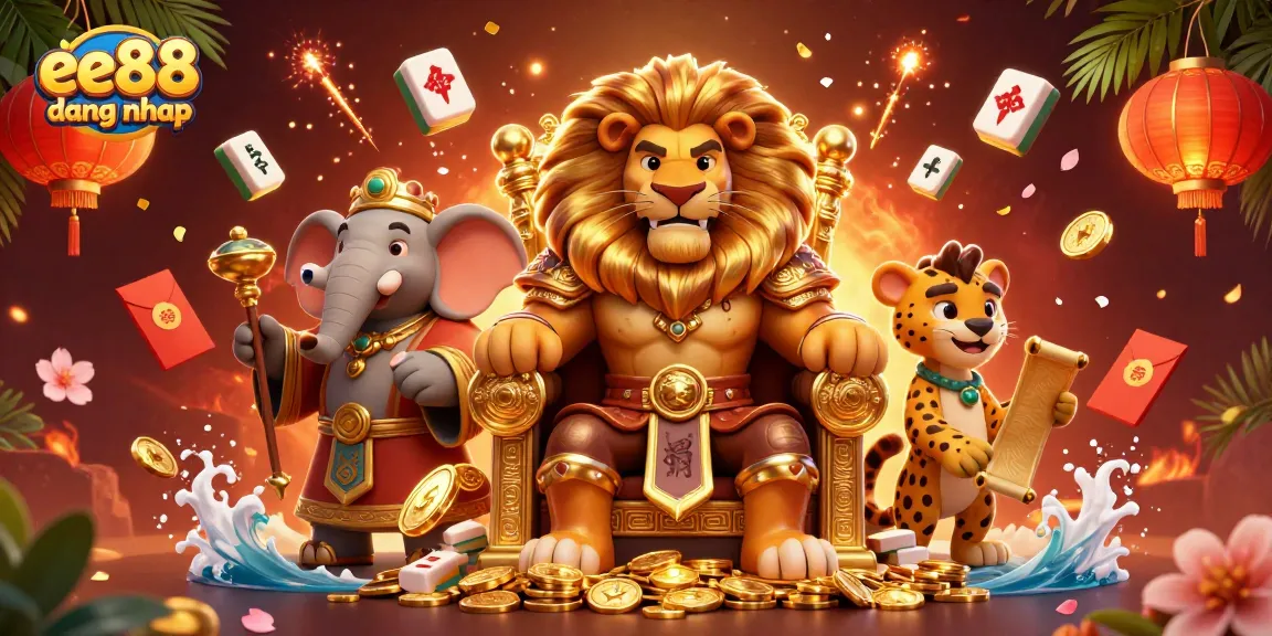Engage with the dynamic world of ee88 dang nhap, featuring a fierce lion king, wise elephant, and swift cheetah