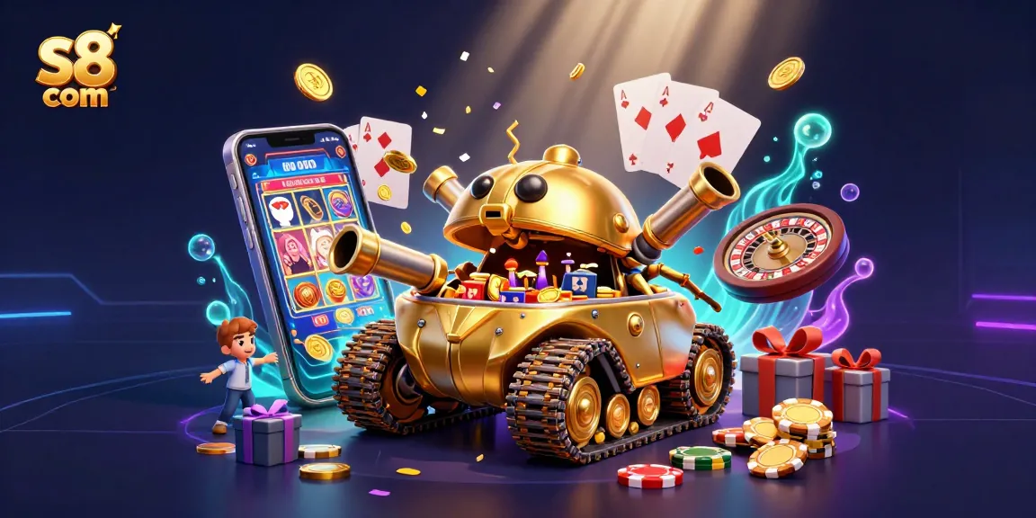 Experience thrilling wins at s8 com with a vibrant 3D casino illustration showcasing a golden beetle tank casino.