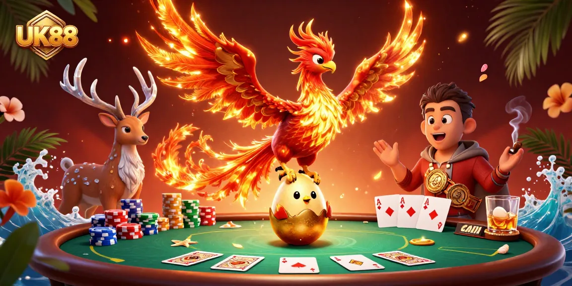 Engage with UK88's vibrant casino atmosphere, featuring thrilling poker actions and characters.