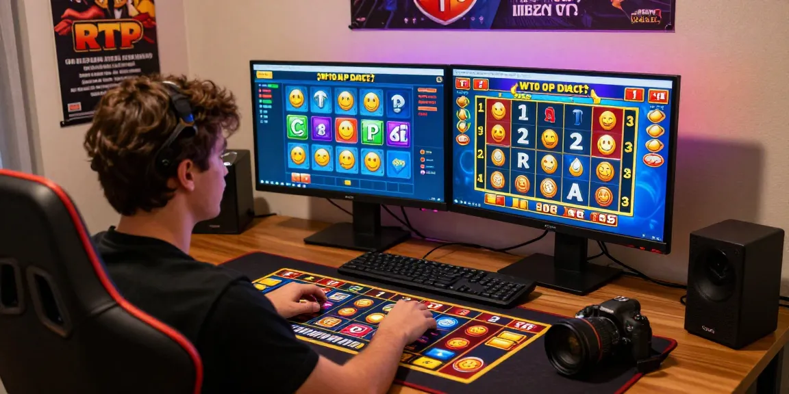 Player exploring rokok88 rtp online casino games in cozy home office.