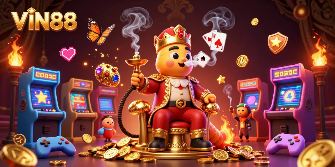 Experience excitement at VIN88 with colorful gaming elements and a whimsical caterpillar master.