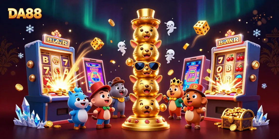 DA88 showcases an exciting jackpot slot scene filled with lively 3D elements and golden treasures.