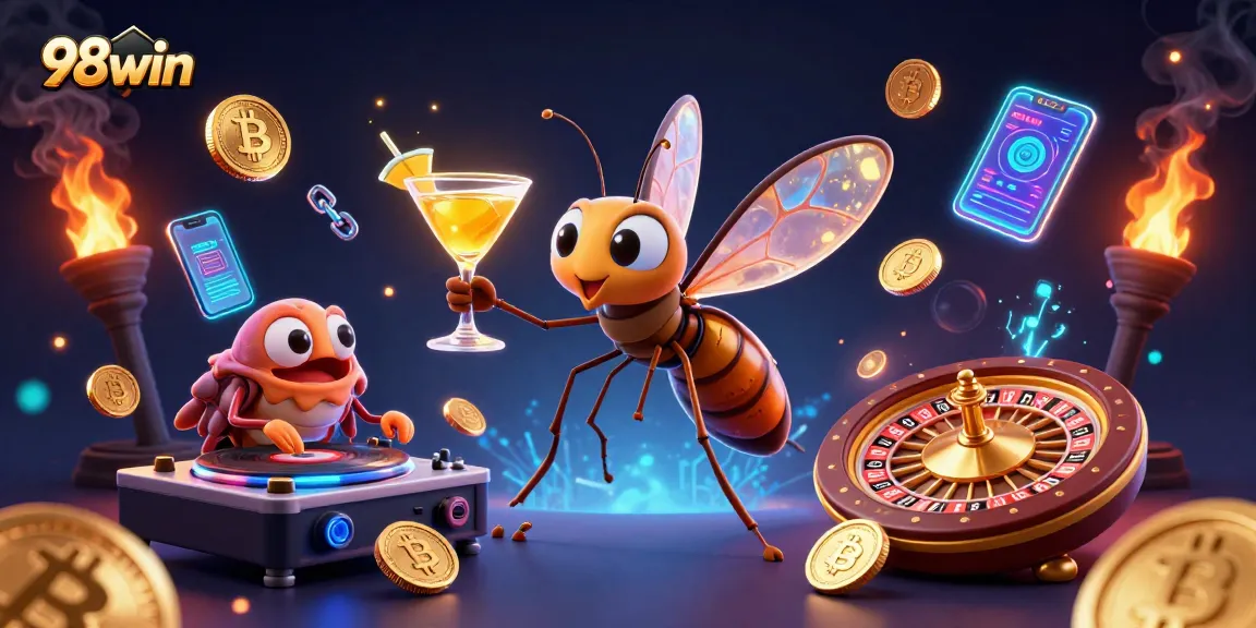 Experience thrilling visuals as the 98win mascot brings fun to casino gaming with vibrant characters and elements.