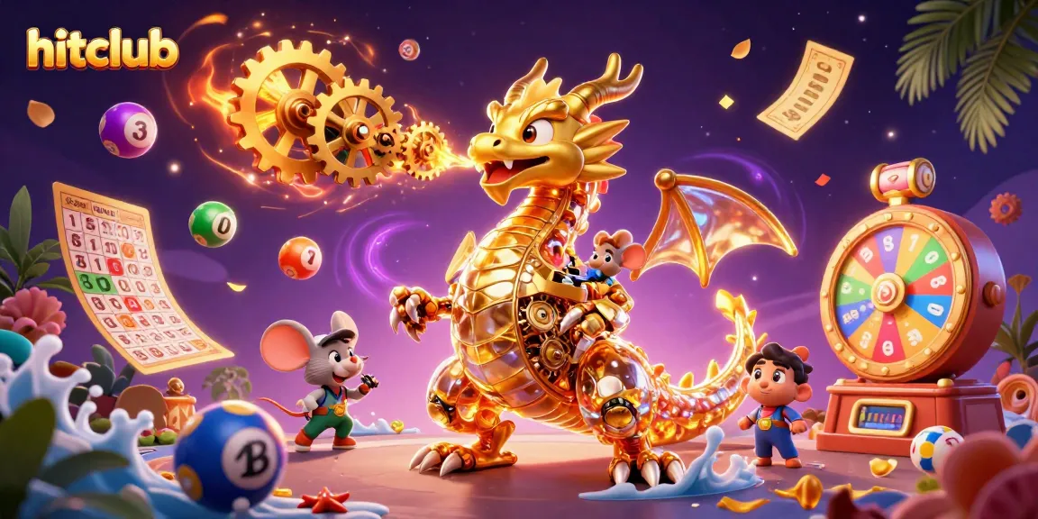 Experience hitclub's thrilling lottery with vibrant elements and a dynamic dragon scene.