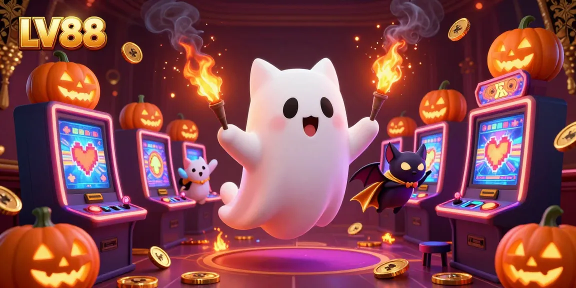 Engage with LV88's exciting slots and gaming adventures from a haunted casino with dynamic characters and neon visuals.